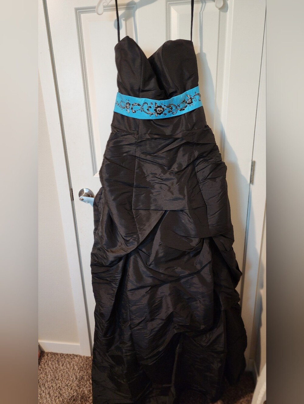 Alexia Designs Black Turquoise Formal Bridesmaid Gown w/ Wrap Size 10